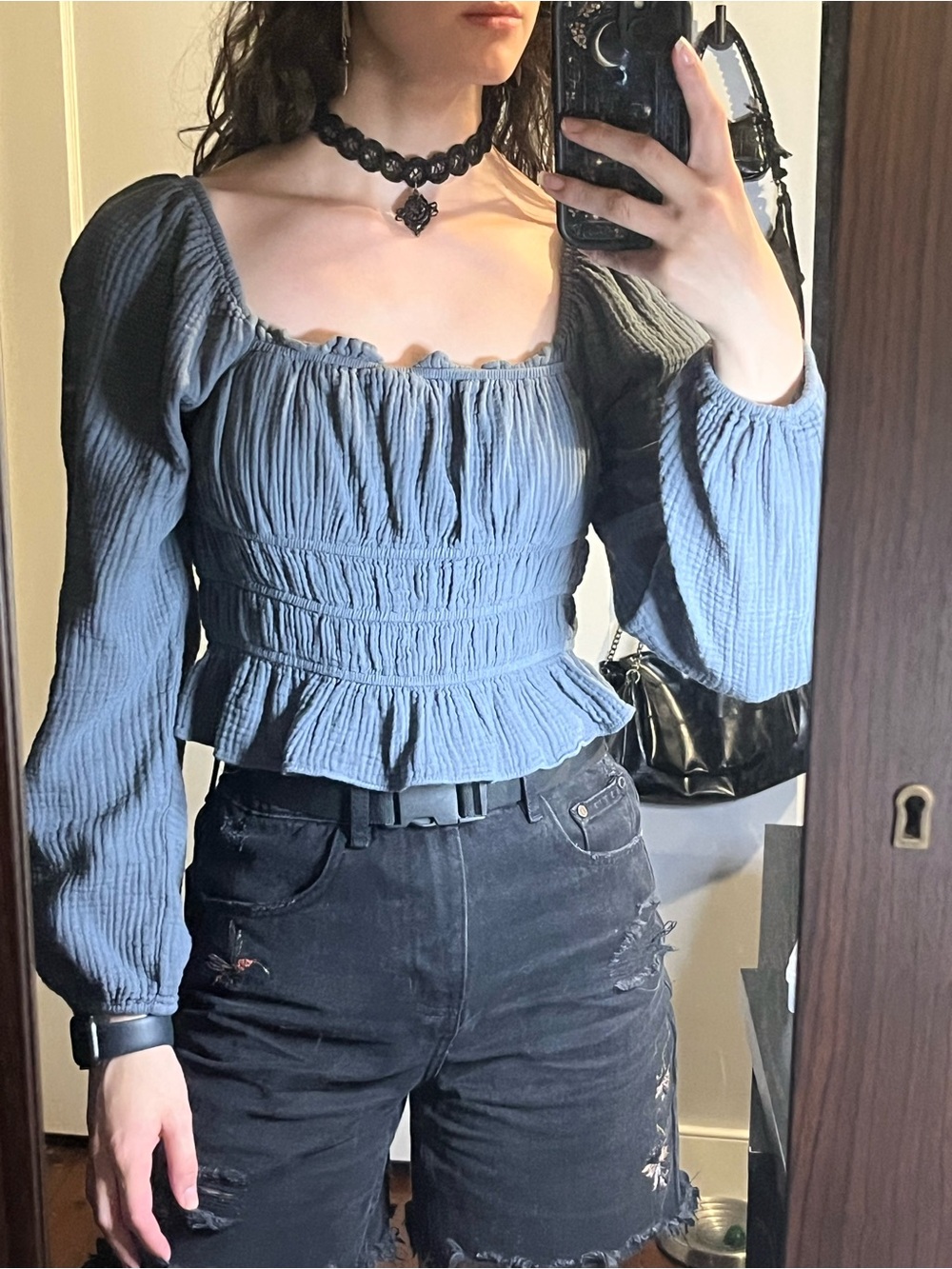 Long-Sleeve Peplum Top